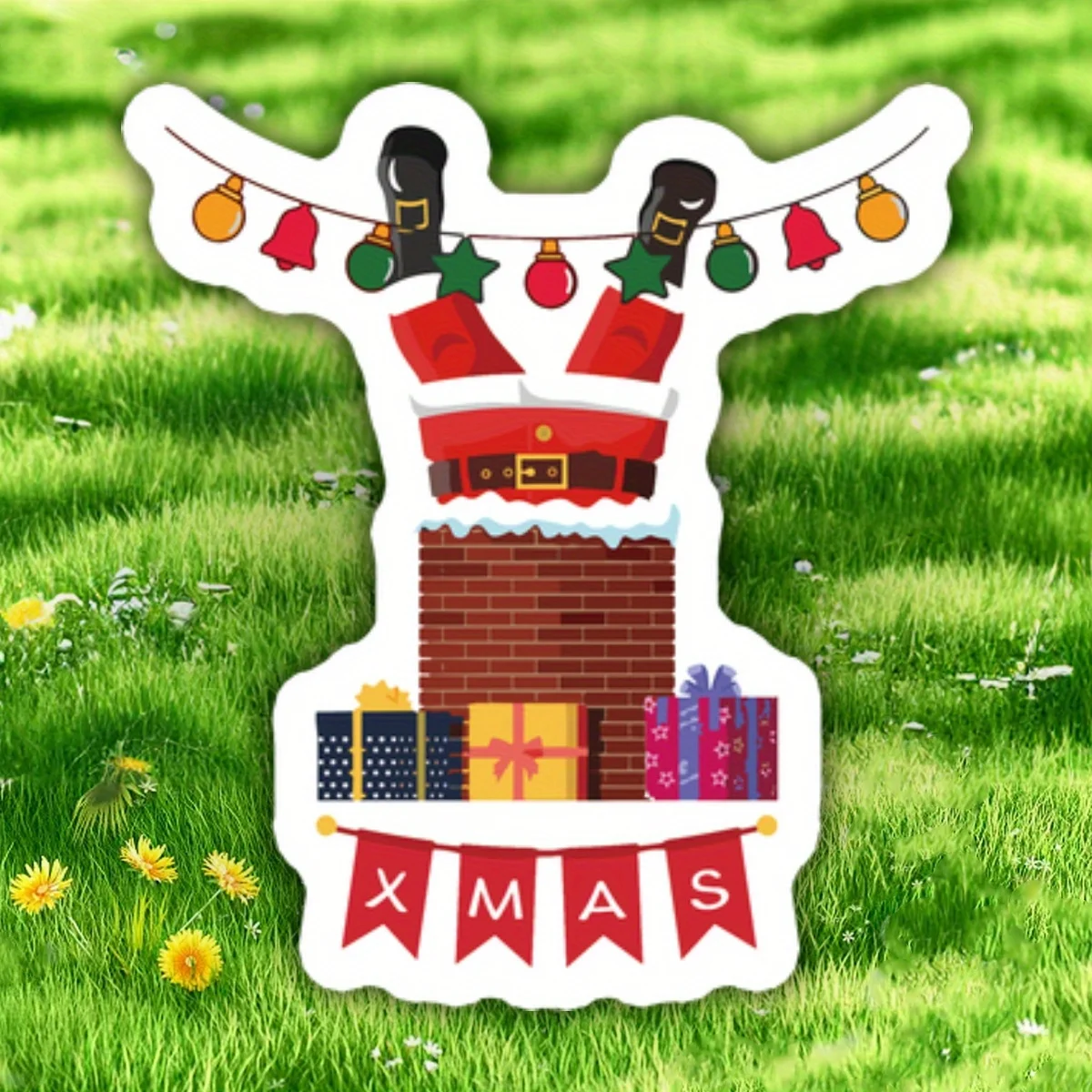 

1PC Humorous Santa Stuck in Chimney Christmas Sticker with Gifts & Banners for Festive Decor & Gifting" Sticker