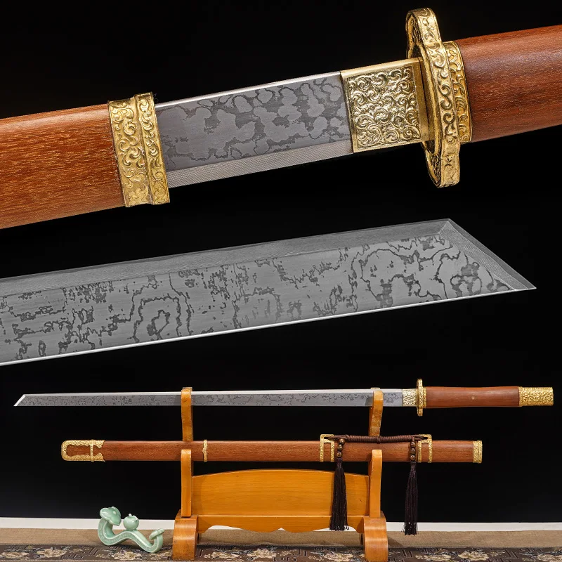 Handmade Folded Steel Tempered Damascus Blade Real Handmade Full Tang Ready for Training Chinese Kongfu Battle Sword