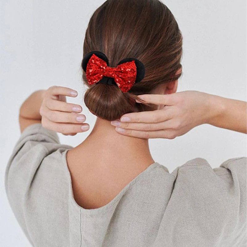 أنيمي ميكي ميني ماوس آذان العلاقات الشعر لطيف الترتر القوس رباط شعر أغطية الرأس للنساء أصحاب ذيل حصان هدايا الحفلات