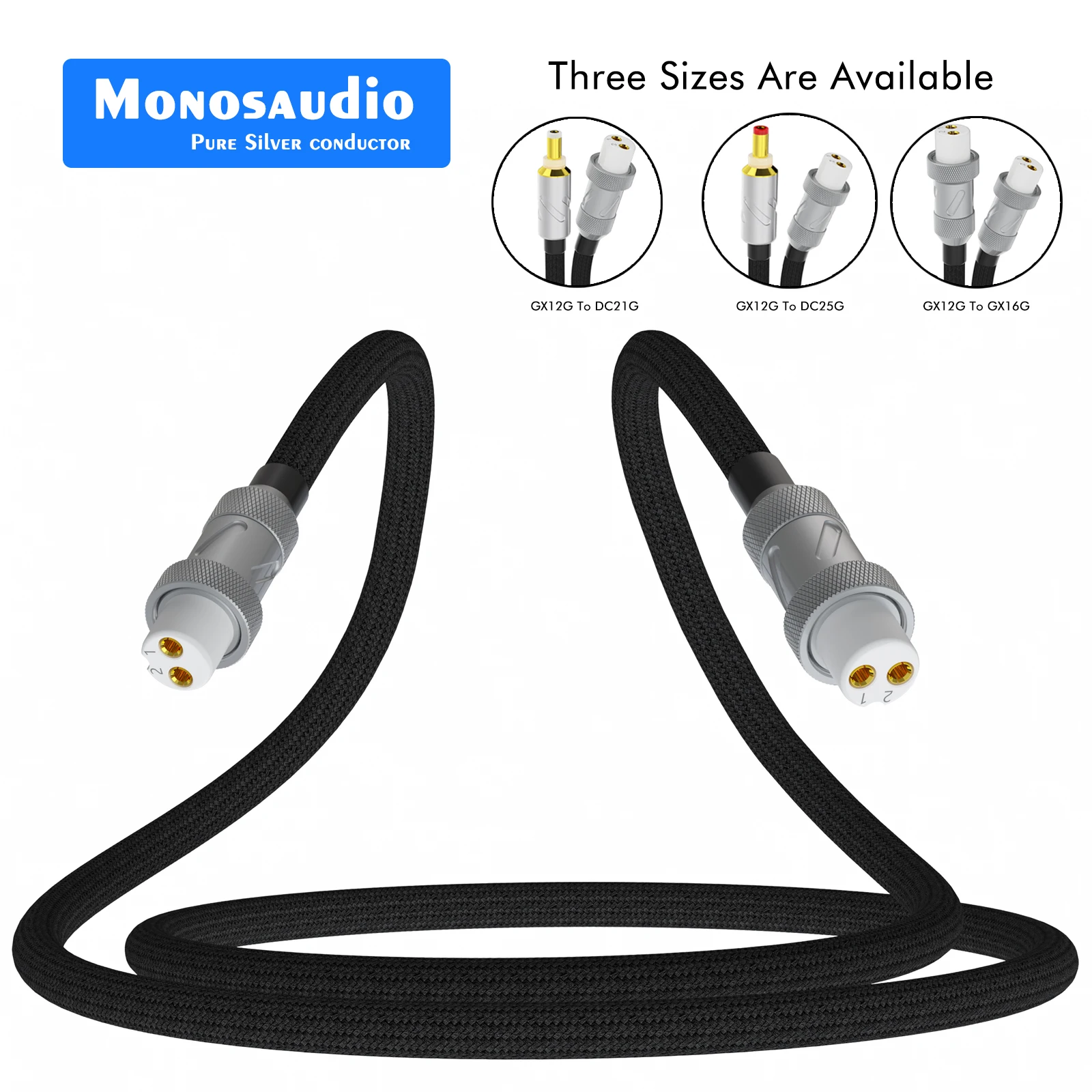 Monosaudio Crystal Pure Silver GX16 to DC2.1G DC Plug Audio DC Cable DC5.5*2.1mm Linear Power Supply Cables