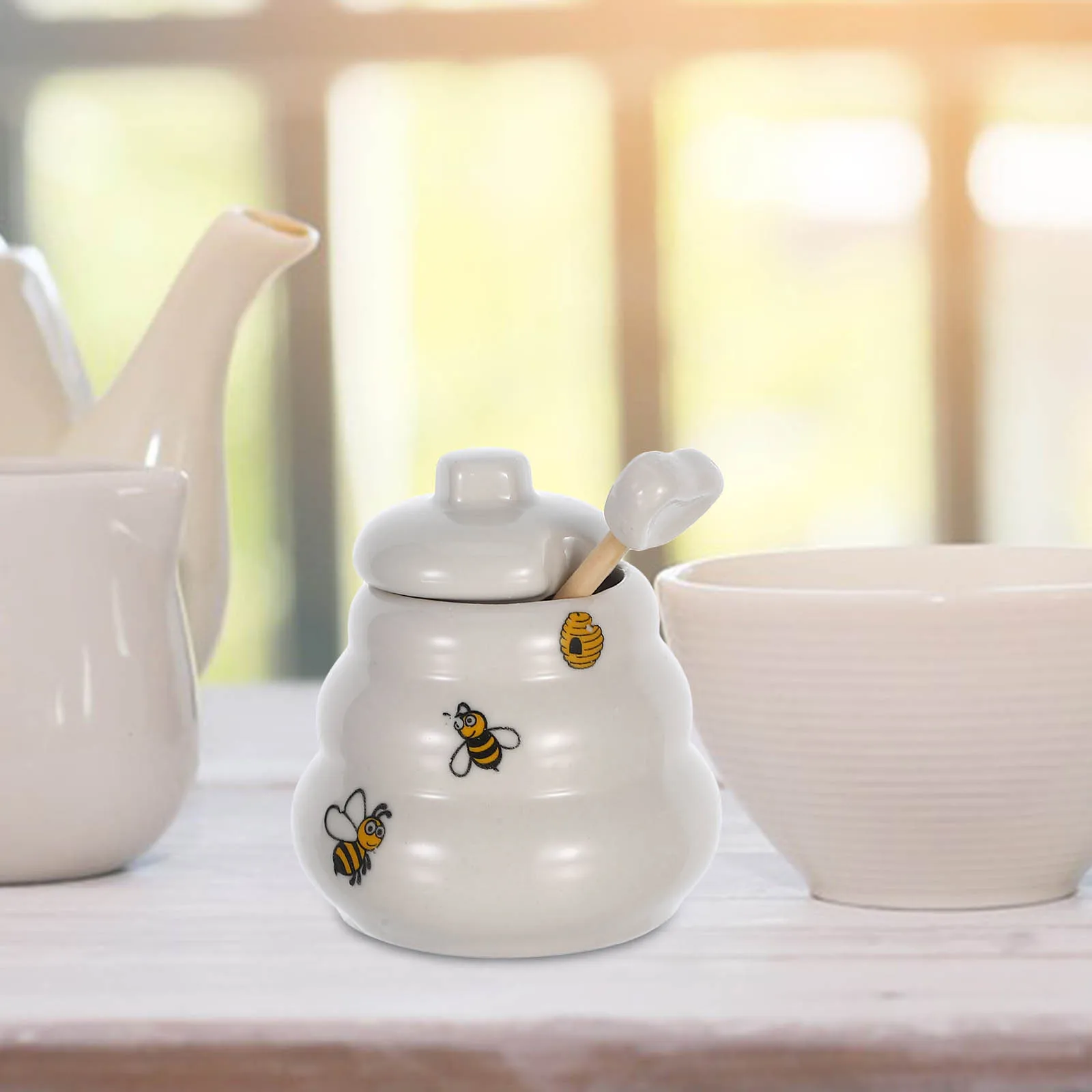 

Whimsical Ceramic Honey Jar Functional Kitchen Storage for Spices Condiments Wedding Favor Decoration Use