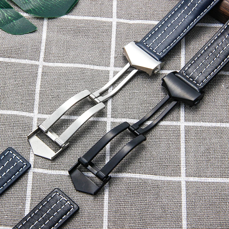 22mm acessórios de relógio de couro genuíno para heuer tag série sweatproof pele-amigável elástico pulseira de relógio azul preto