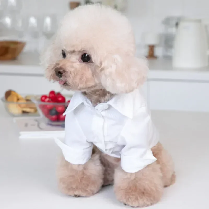 Cat Dog Shirt Boy Dog Clothes Wedding Costume Yorkies Pomeranian Shih Tzu Maltese Poodle Bichon Frise Pet Clothing Apparel White