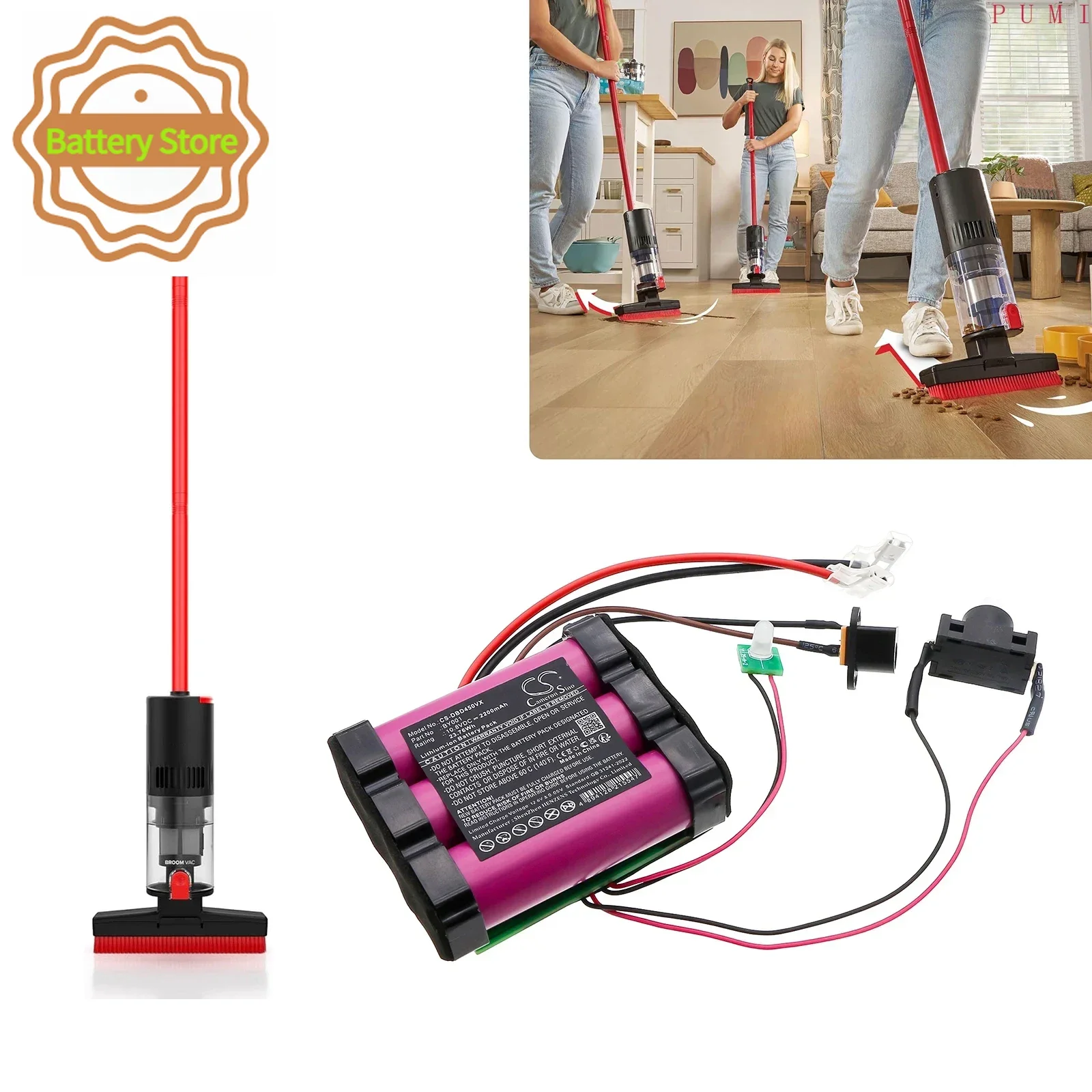 CS Replacement Battery for Dirt Devil BD45000,Black Lightweight Cordless Hard Floor Broom Vacuum C PN:BY001 2200mAh / 23.76Wh