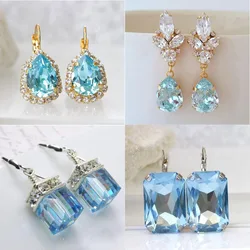 Lake Blue Water Drop Cubic Zirconia Earrings Women's High Quality Luxury Wedding To Attend The Banquet Shiny Jewelry Wholesale