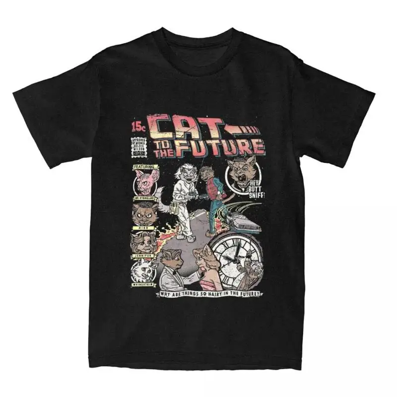 Vintage Cat To The Future Funny Meme T Shirt 'S Pure Cotton Back Th