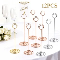 12Pcs Table Number Holder 22cm Metal Iron Place Card Holder Lightweight Picture Holder Stand Round Shape Photo Memo Note Holder