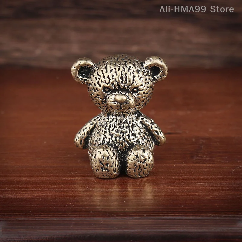 

Vintage Brass Kawaii Bear Statue Ornament Copper Animal Cute Bear Home Figures Miniatures Desk Crafts Decoration Gift