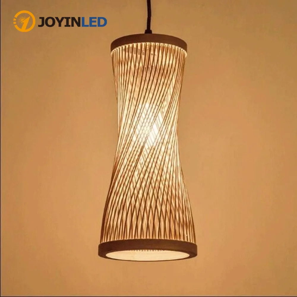 JOYINLED Chinese Style Bamboo Pendant Lamp Shade 17x42CM  Rattan Woven Ceiling Lamp for Farmhouse Kitchen Dining Room Lamp E27