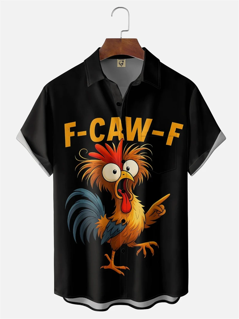 

3d Abstract Cartoon Chicken Print Men's Hawaiian Shirt Fashion Summer Casual Vacation Outdoor Wear Men's Button Down Lapel Shirt