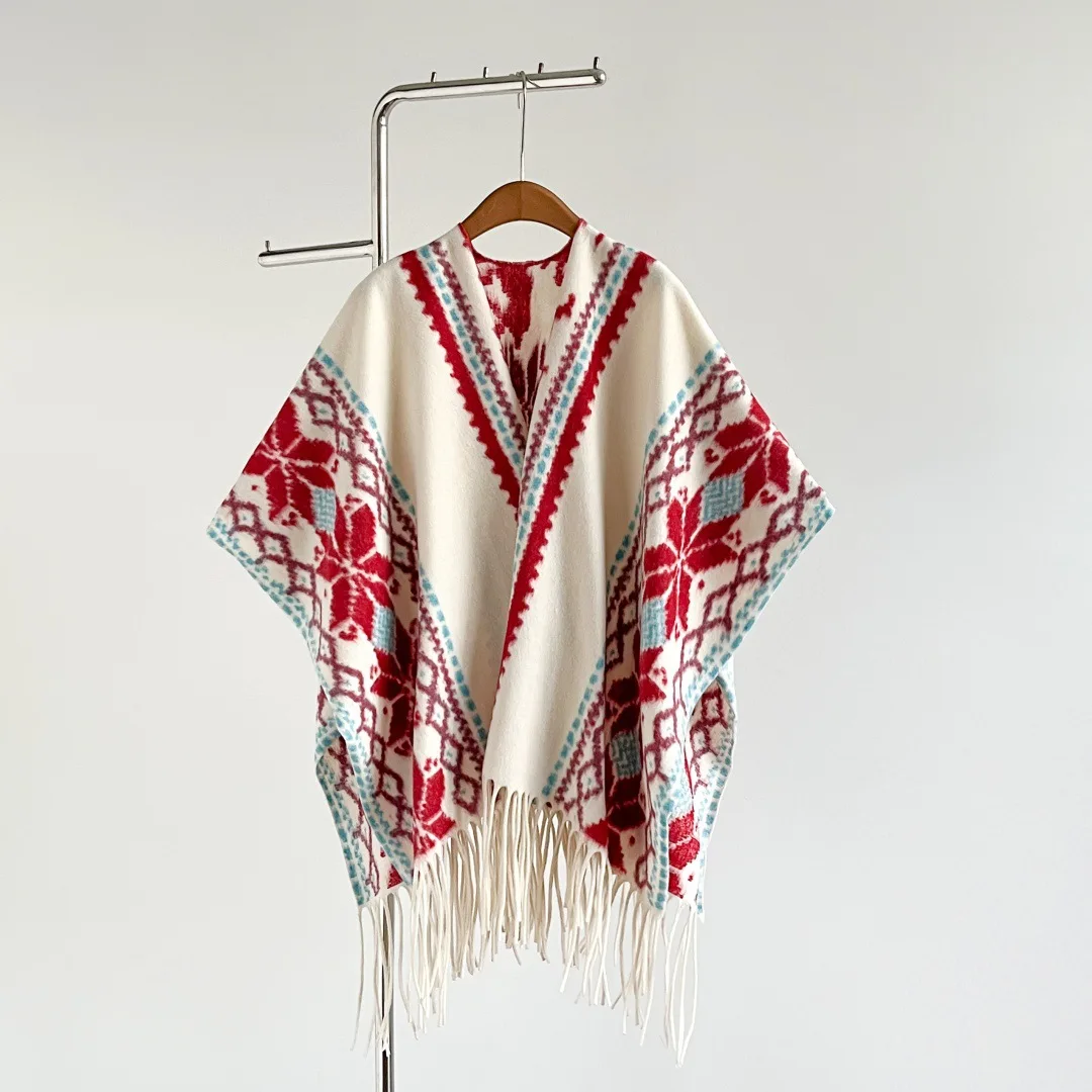 Thickened Integrated Fringed Shawl Warm Travel Photography Simulation Cashmere Autumn Winter New Style Warm Outerwear Coat