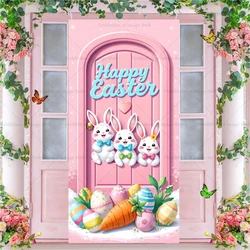 Happy Easter Theme Fantasy Background Spring Door Cover Bunny Flower Eggs Cute Rabbit Baby Party Children Birthday Decor Gift