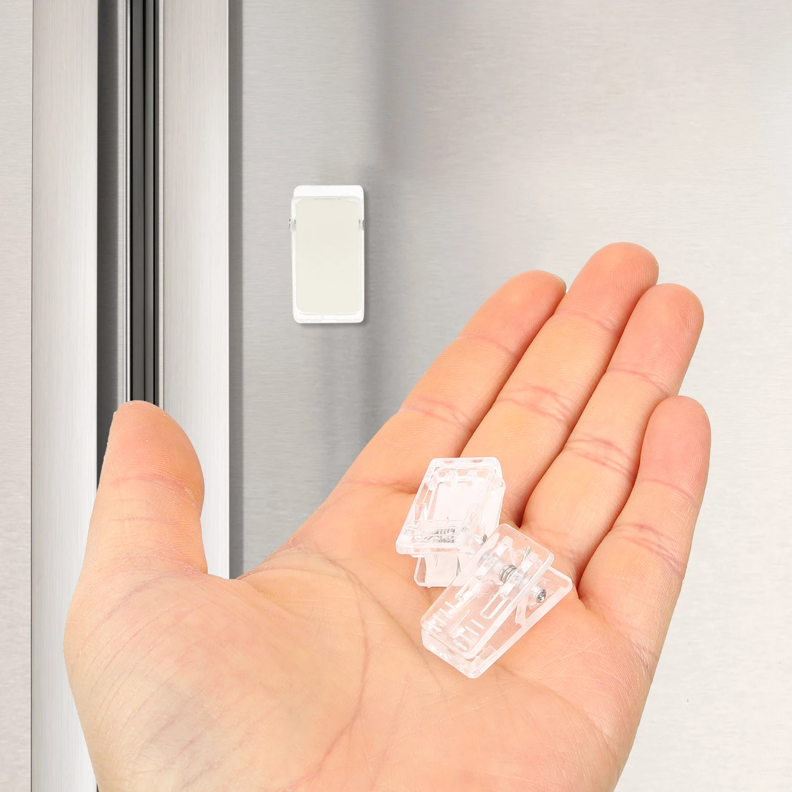 

30pcs Transparent Plastic Badge Holders Spring Card Name PP Self Adhesive Photo Paper Clips for Office School