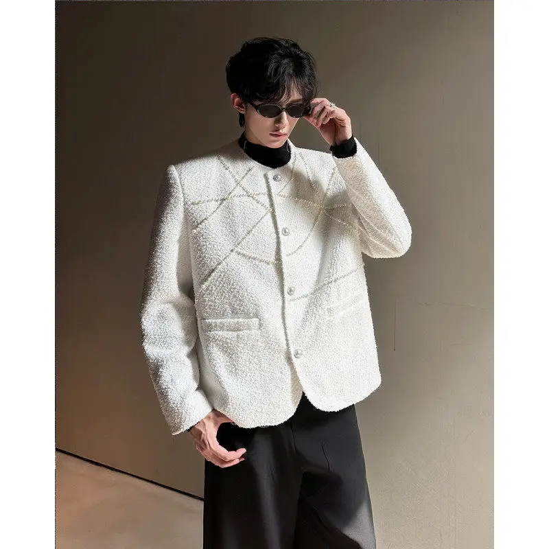 

Мужская модная белая куртка с жемчужным декором, городской стиль, молодежная, осенняя, утепленная, для защиты от холода