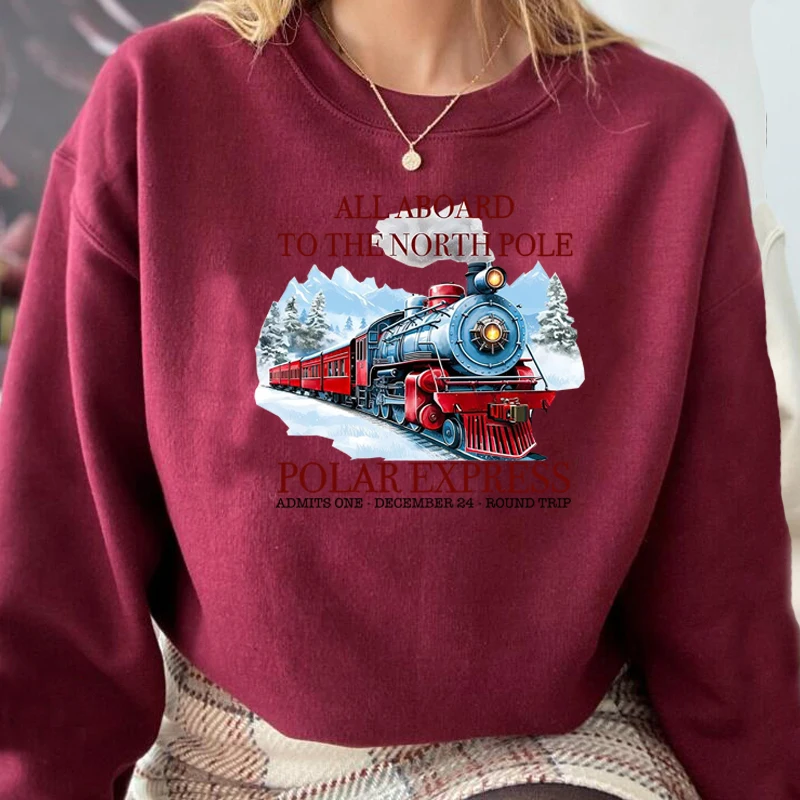 Polar Express Christmas Sweatshirt Christmas Holiday Hooded Sweatshirt Retro Pullover Crewneck Women's Clothing Streetwear