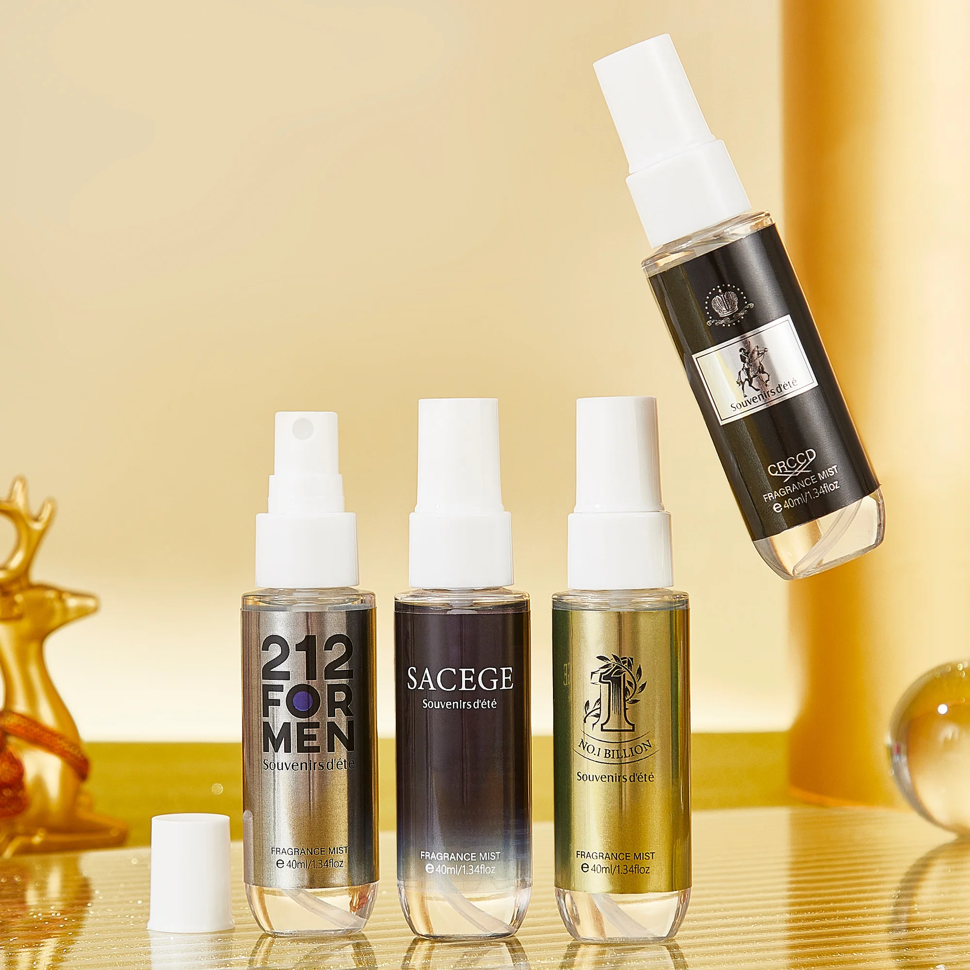 4 قطع عطر رجالي ذهبي أسود، بخاخ عطري خالي من الكحول، عطر يدوم للجسم والشعر، هدية مثالية للرجال