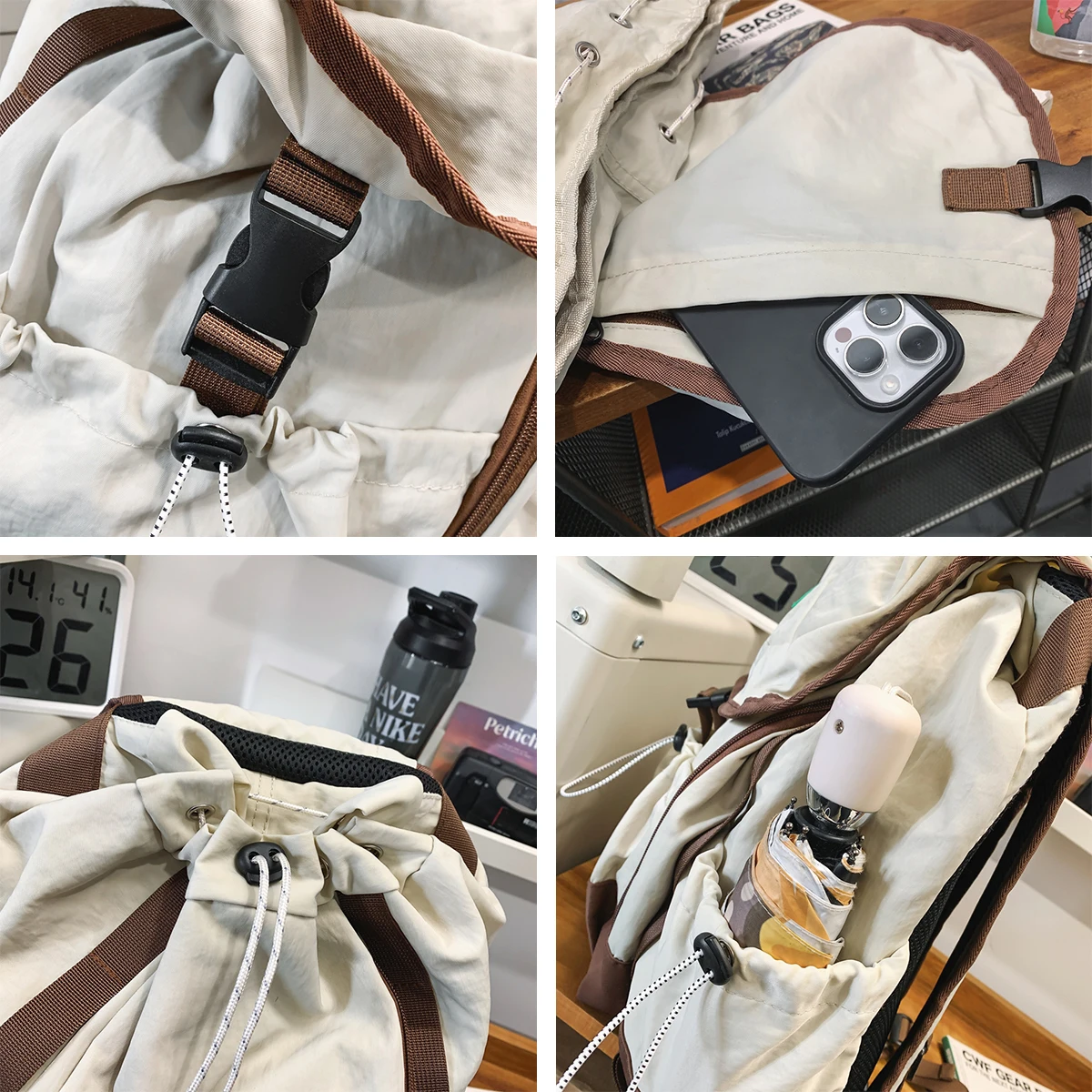 حقيبة ظهر رياضية كاجوال برباط خفيفة الوزن من النايلون وأشرطة قابلة للتعديل وحشوة قابلة للتنفس لحقيبة أمتعة السفر في الهواء الطلق