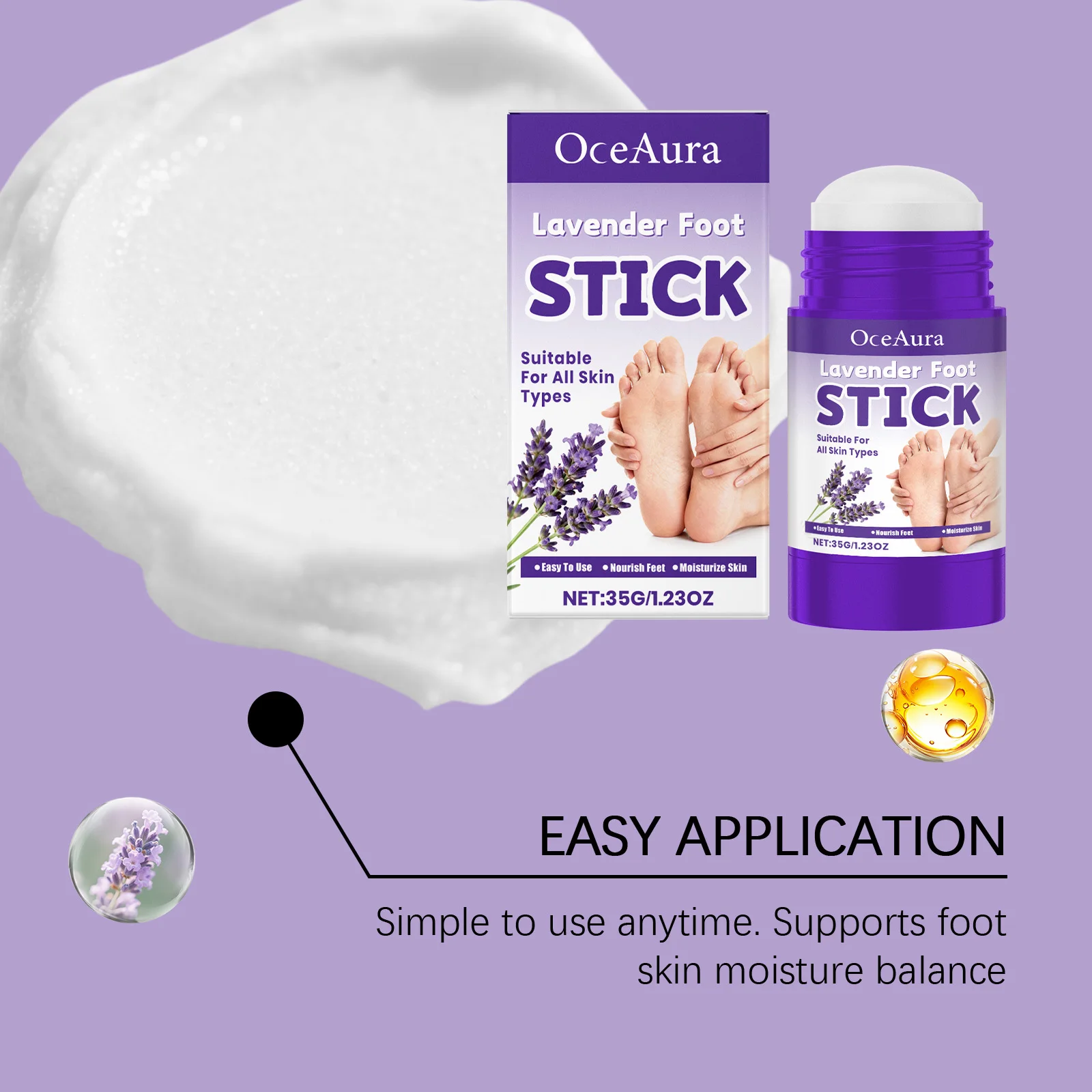 

Lavender Foot Cream Dry Cracked Feet Moisturizing & Exfoliating Softening Skin Reduce Dryness Roughness Foot Care Cream Stick