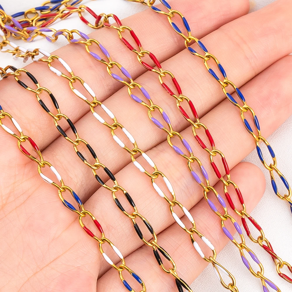 

1M/Lot Enamel Twisted Chain Stainless Steel Cable Rolo Link Body Gold Chain Belt for Jewelry Making DIY Necklace Bracelet Crafts