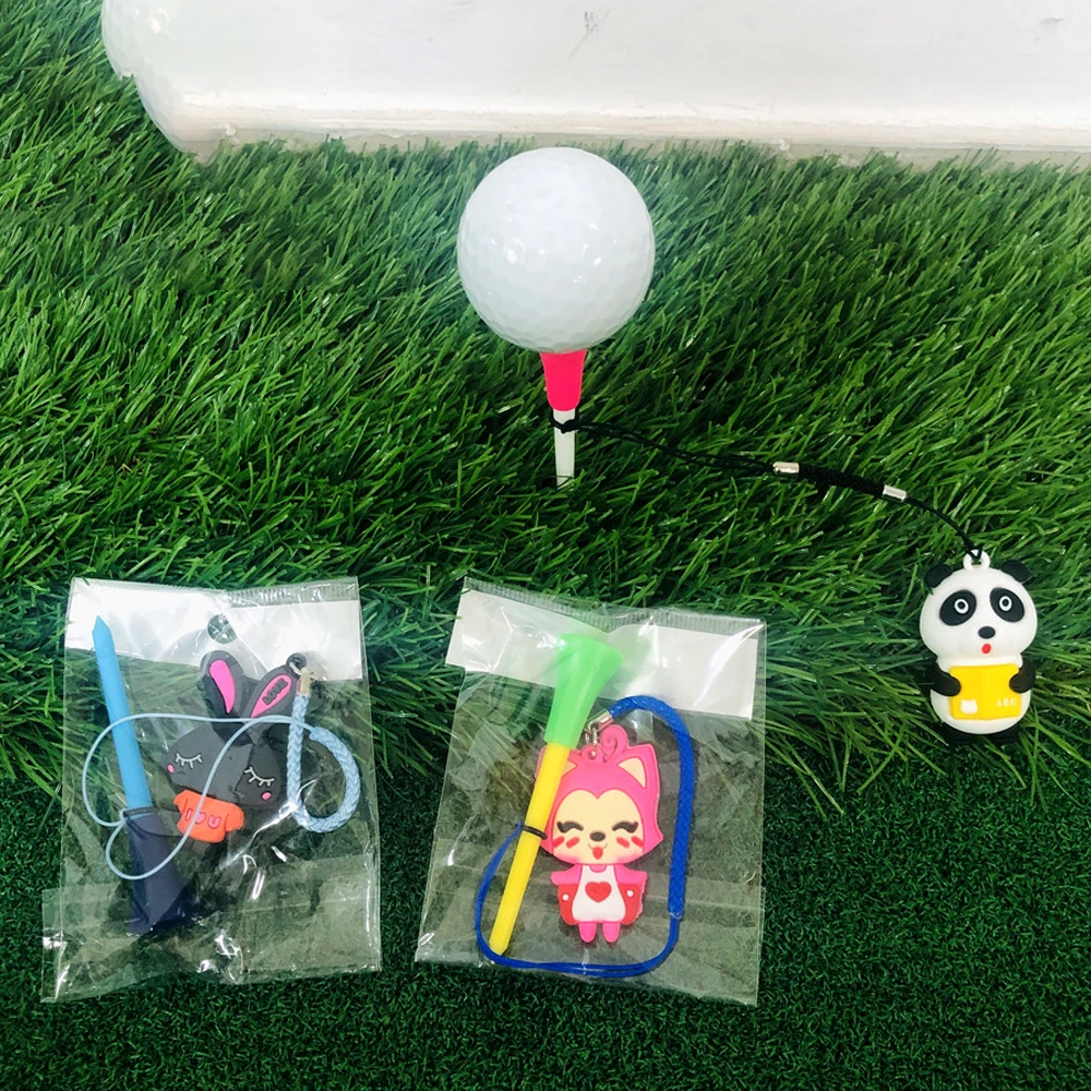 5pcs 83mm Golf Rubber Tees With PVC Cartoon Pattern Prevent loss Golf Ball Holder With Braided Rope Golf Accessory random color