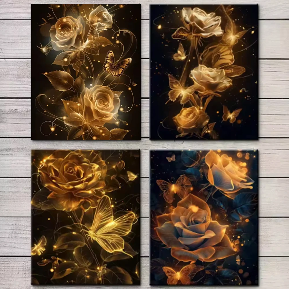 Resin Art Of Rose - Golden Rose Flowers DIY Diamond Painting