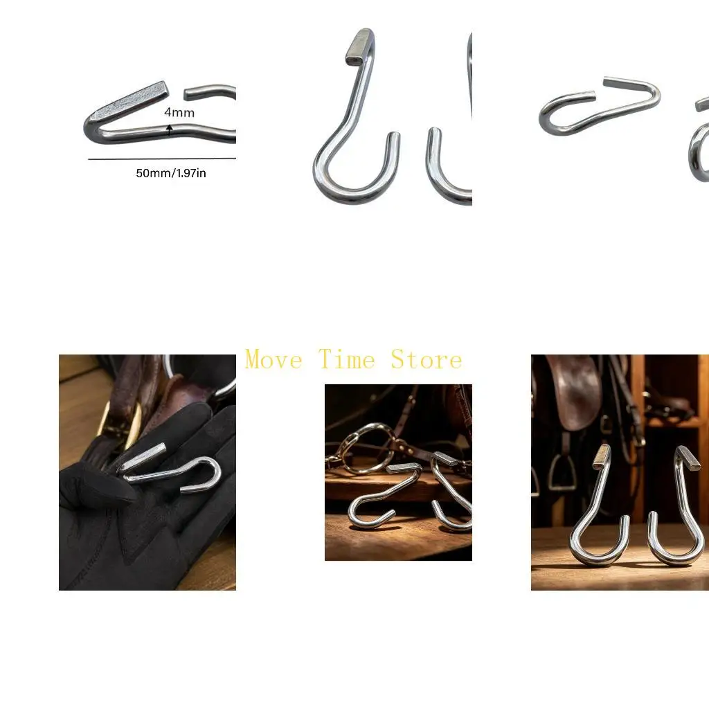 92ME Equine Curb Chain Hardware, Two Silver Stainless Steel Horse Bit Hook with Direct Placement Design for Gear Assembly and