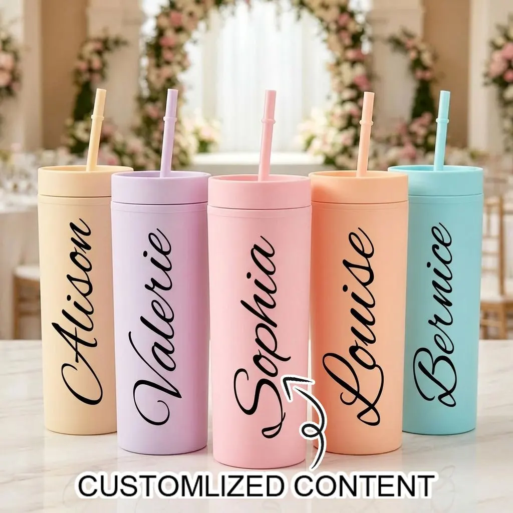 Custom Name Matte Skinny Tumbler, Slim Tall Water Cup With Matching Straw, Summer Pool Bachelorette Party Keepsake Gift.