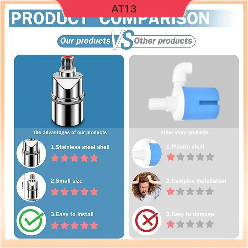 

AT13 2X автоматический клапан контроля уровня воды 1/2 дюйма поплавковый шаровой клапан из нержавеющей стали для бака, бассейна, прямой