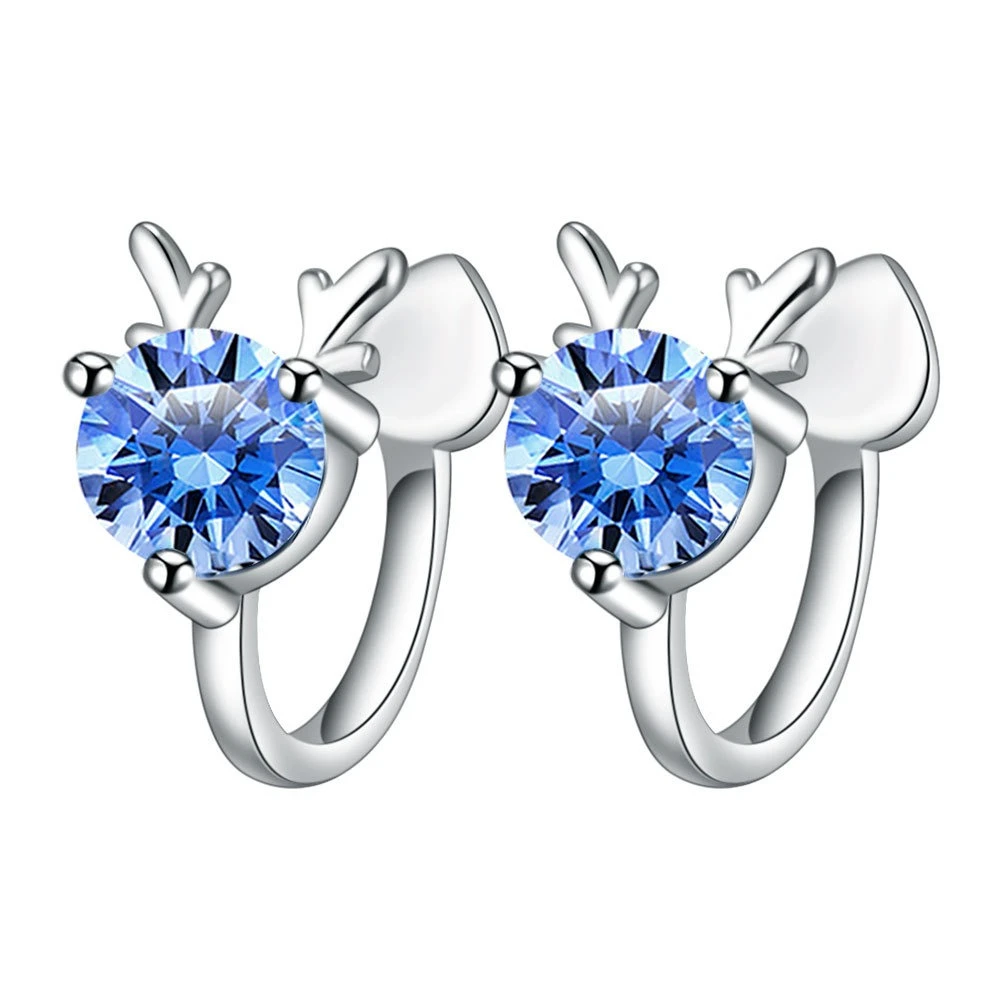 925 Sterling Silver Elk Ear Clip No Piercing Blue Zircon Deer Ear Cuff for Women Fashion Wedding Jewelry Gift - view 5