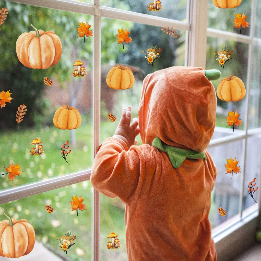 Halloween 3d pumpkin window sticker home decoration self adhesive autumn leaves wall art decal