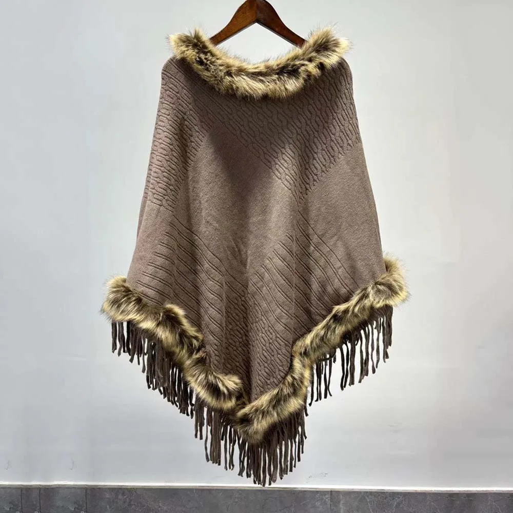 

Модный пуловер с полной отделкой, накидка, свободное вязаное пончо, плащ, пальто, женская весенне-осенняя шаль, накидки