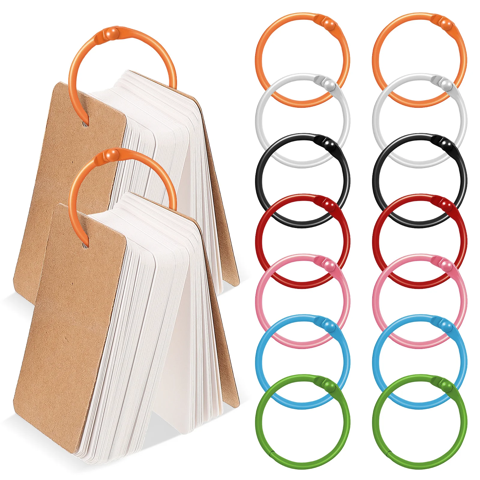 70 Pcs Book Ring Color Keychain Index Cards Binders Metal Loose Leaf Rings Clips