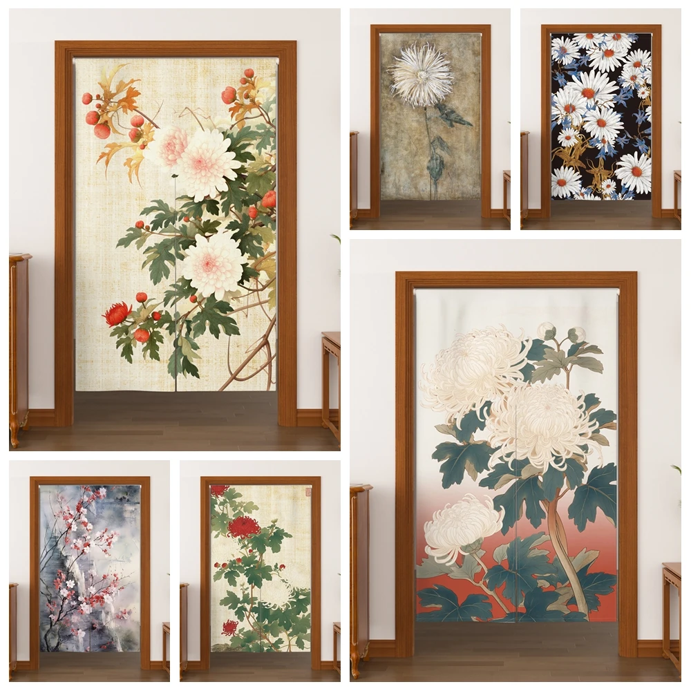 Door Curtain Noren Japanese Ukiyo-e Plant Floral Izakaya Kitchen Home Tea Room Restaurant Partition Linen Hanging Door Curtains