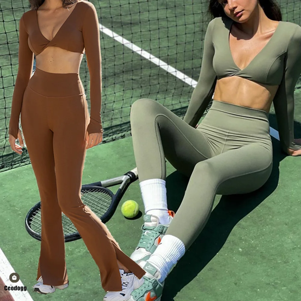 2 قطعة وسادة طويلة الأكمام اليوغا مجموعة الملابس سترة رياضية علوية رياضية امرأة الصالة الرياضية التدريب المرأة اللياقة البدنية الجري ملابس نشطة الدعاوى XP149