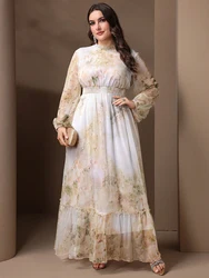 TOLEEN 2024 New Women Plus Size Elegant Floral Lantern Sleeve Dress With Gathered Waist And Floor-Length Hem Long Maxi Dresses