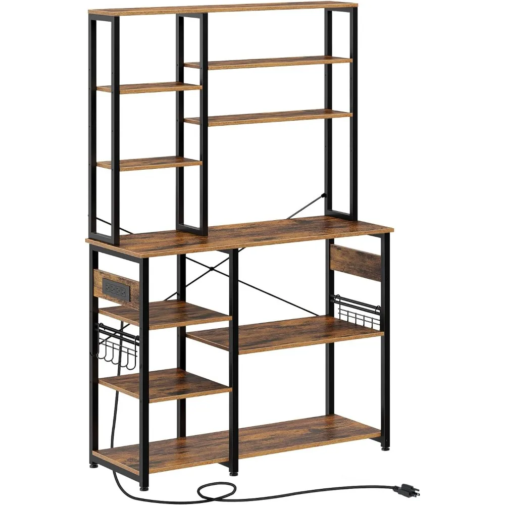 

Rolanstar Baker's Rack, 60.9inch 10-Tier Kitchen Utility Storage Shelf with 15 Hooks, Large Kitchen Rack with Power Outlet