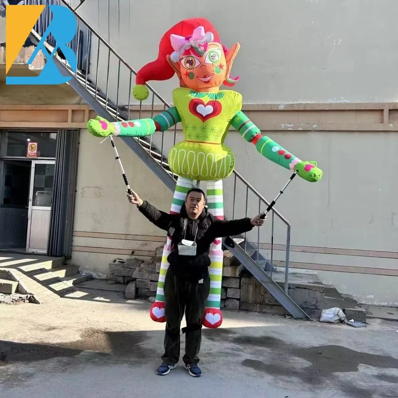 Custom Made Air Blow up Advertising Giant Inflatable Girl Puppet Costume with Metal Rod for Around The World Party Theme Toys