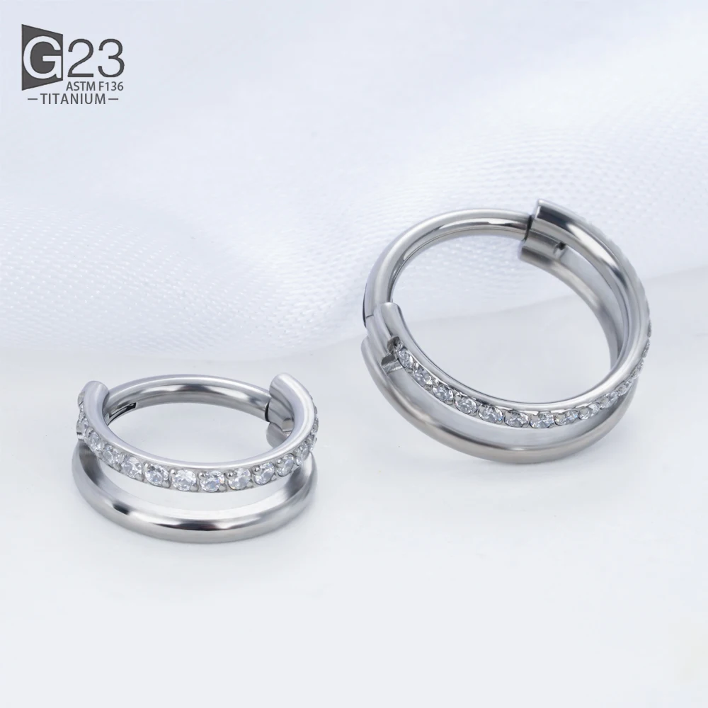 Anillo de titanio para Piercing de nariz ASTM F136, joyería para Piercing de tabique con bisagras de 16G CZ, segmento de cartílago de oreja, Tragus,