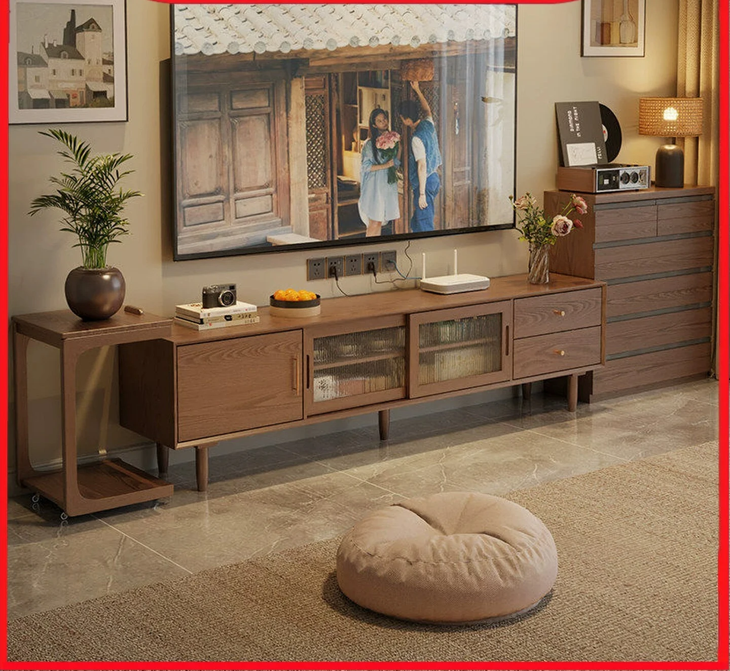

DSA home solid wood TV cabinet combination light luxury style living room floor locker walnut side cabinet floor