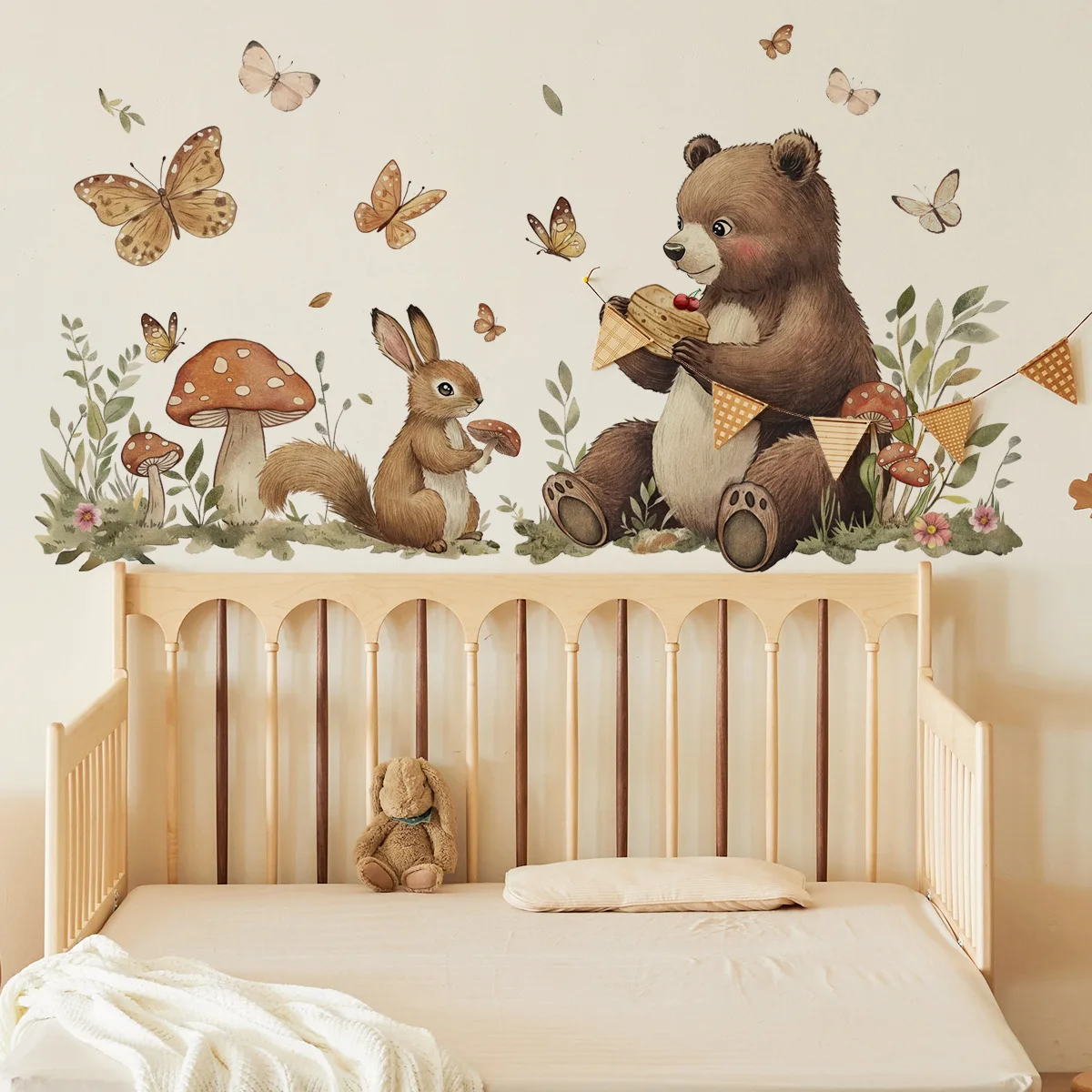 Cartoon Brown Bear Squirrel Wall Sticker For Children Room Background Decoration Mural Kids Bedroom Decor Removable Home Decals