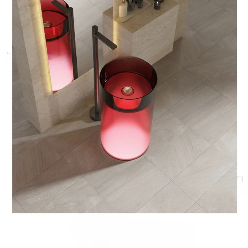 

Transparent resin color column Floor-to-ceiling artificial stone art crystal wash basin