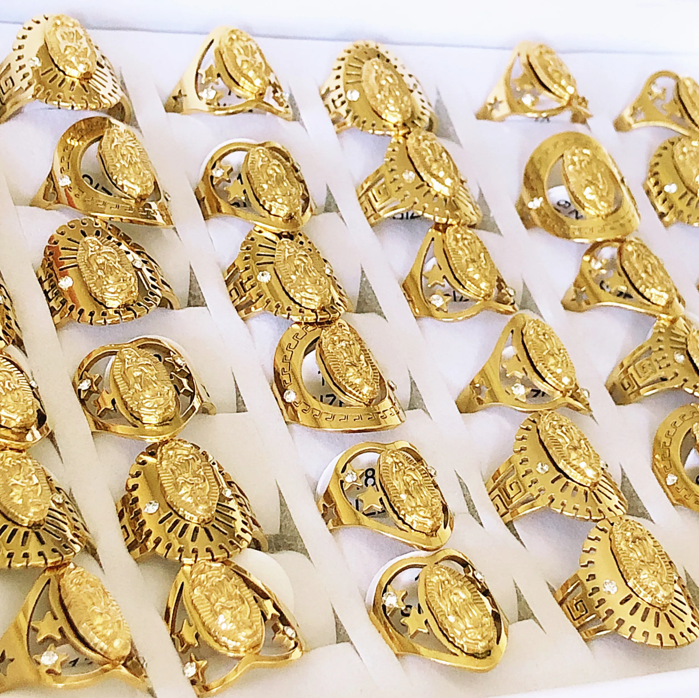 الجملة 36Pcs/lot الكاثوليكية مريم العذراء تصميم حجر الراين الفولاذ المقاوم للصدأ خاتم بوتيك ديني مجوهرات هدية