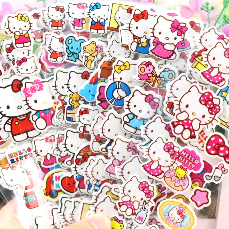 

2024 новая версия наклеек Sanrio Hello Kitty с пузырьками, 3D наклейки из ПВХ с изображением кота KT, подарки на день рождения.