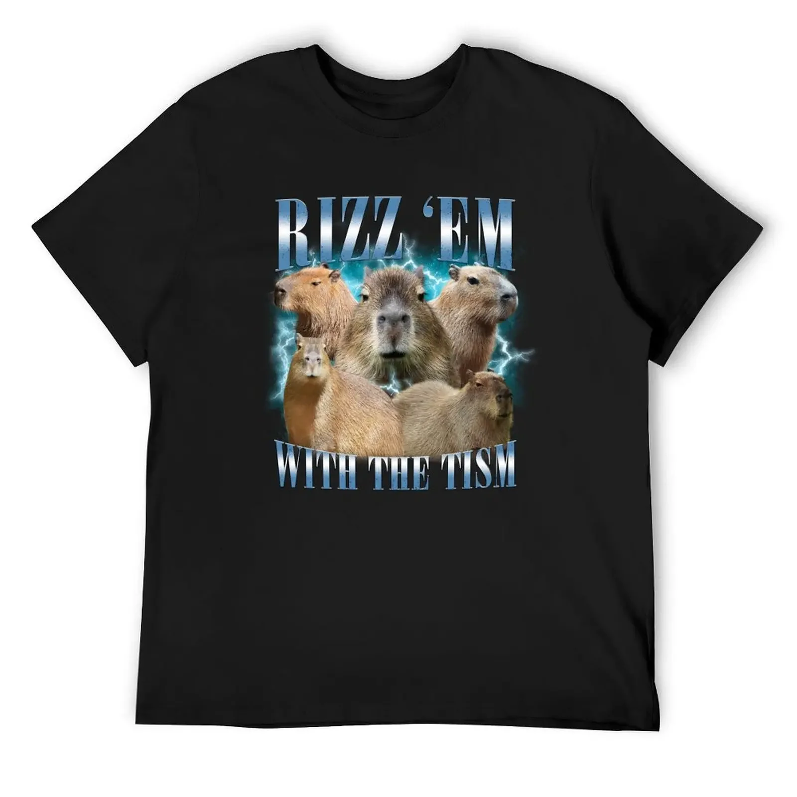 

Rizz Em With The Tism Retro Funny Capybara Meme T-Shirt animal prinfor boys korean fashion men clothing