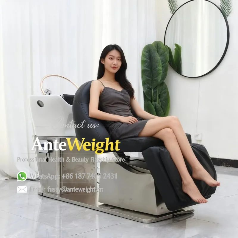 Hair Salon Rotating Thai Shampoo Massage Bed Head Spa Reclining Backwash Washing Bed with Ceramic Basin for Barbershop