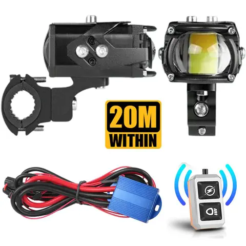 100W Motorcycle Auxiliary Headlight Led Fog Light Lamp Spotlight Lens Wireless Remote Switch for BMW Cafe Racer Moto ATV 12V 24V