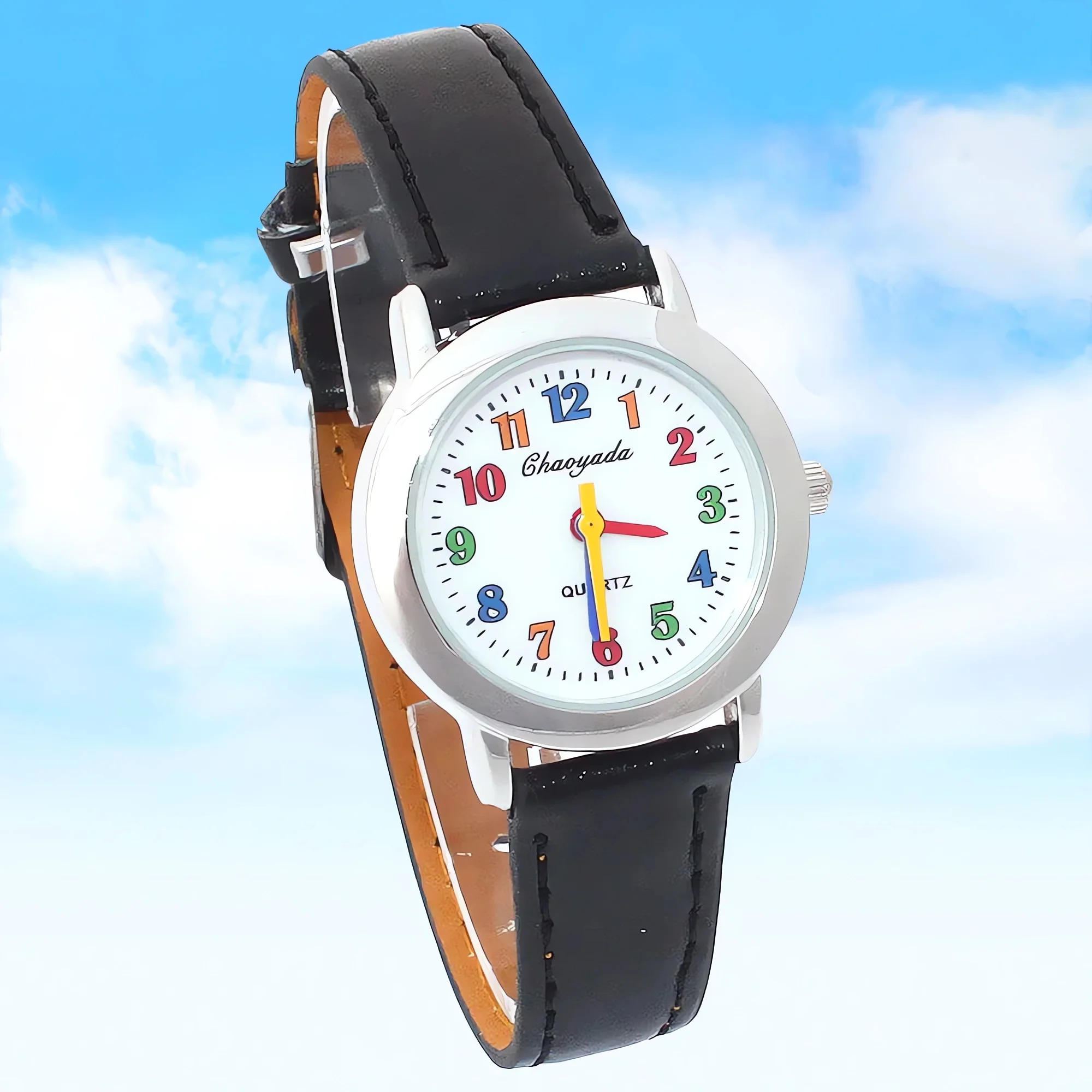 Colorful Leather Quartz Watch for Girls Kids Wristwatch Student Ladies Timepiece Fashionable Accessory for Children