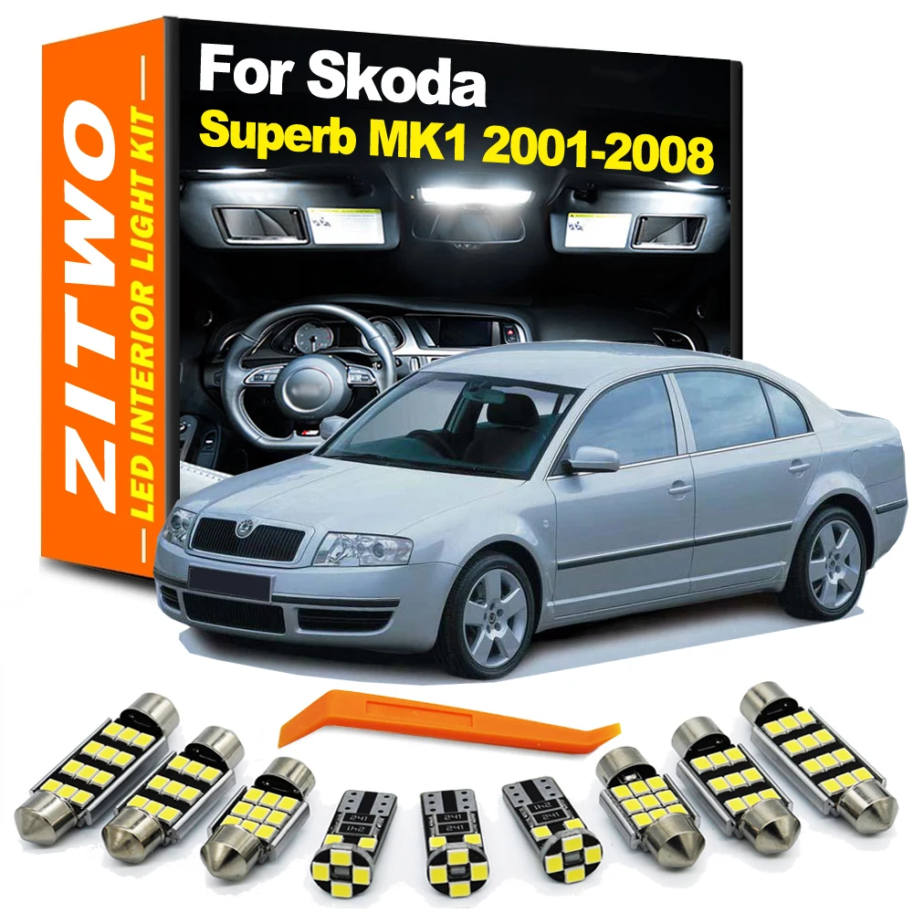 ZITWO 13 sztuk żarówek LED Canbus do wnętrza kopuły Zestaw oświetlenia mapy do Skody Superb 1 MK1 3U 3U4 2001 2002 2003 2004 2005 2006 2007 2008