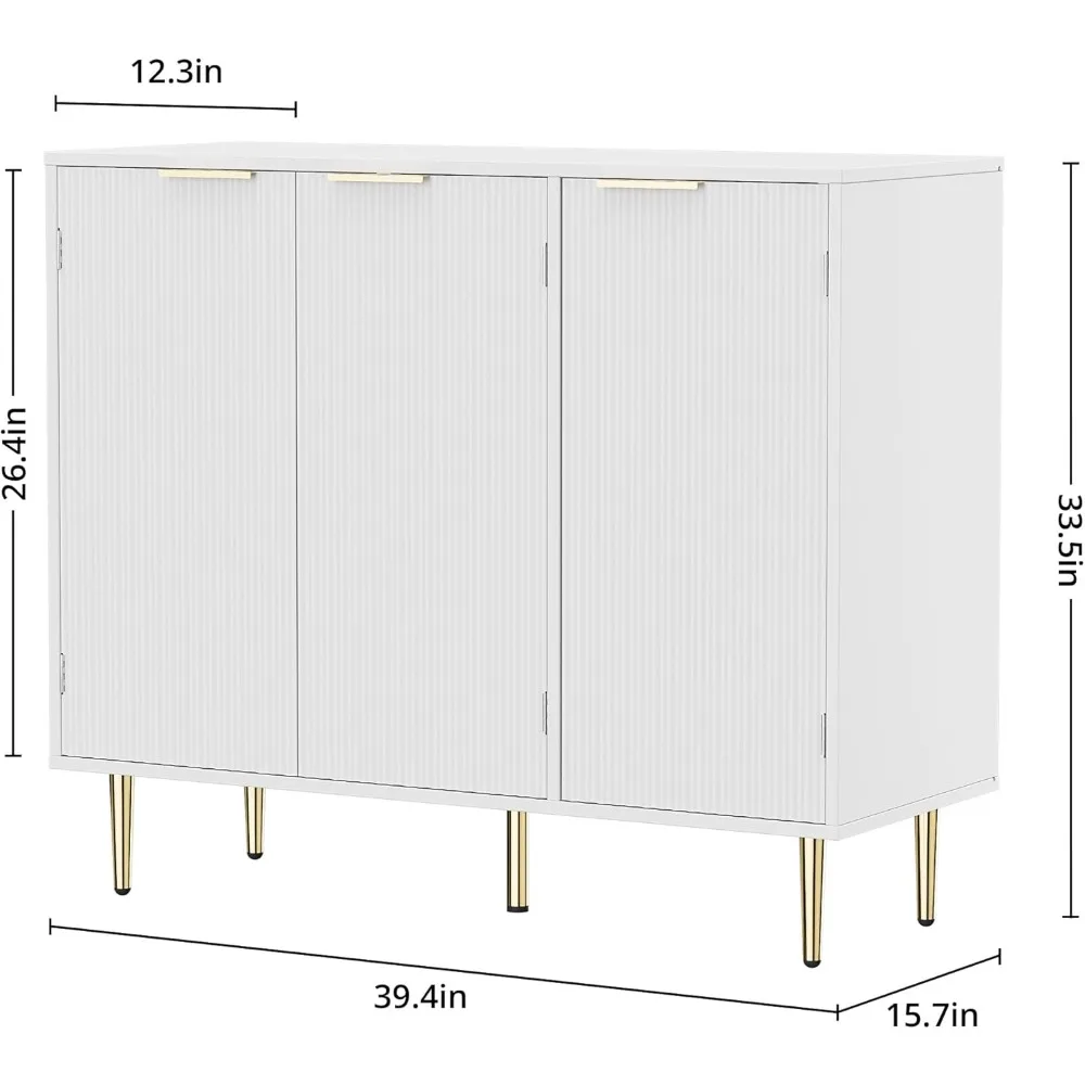 Armoire de rangement de cuisine Golden Foy et pieds, armoire d'appoint moderne, étagères réglables, buffet, 3 portes, 40 po