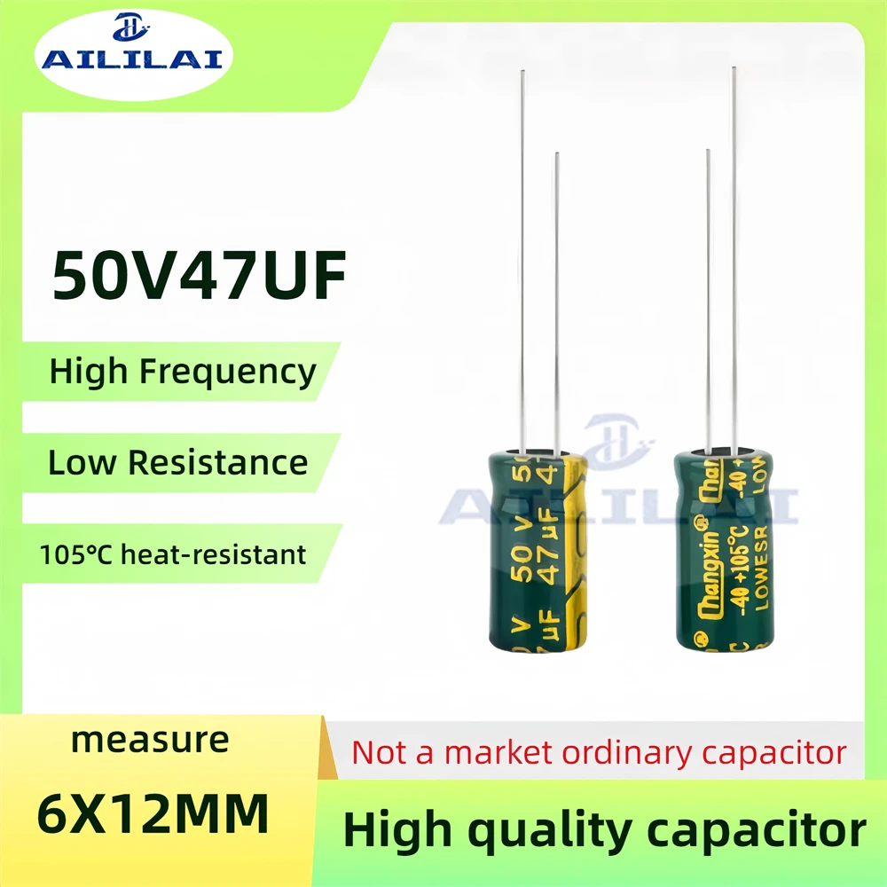 50PCS Original 50v47uf Low ESR/Impedance High Frequency 50V 47UF Aluminum Electrolytic Capacitor 50V47UF Size: 6X12MM